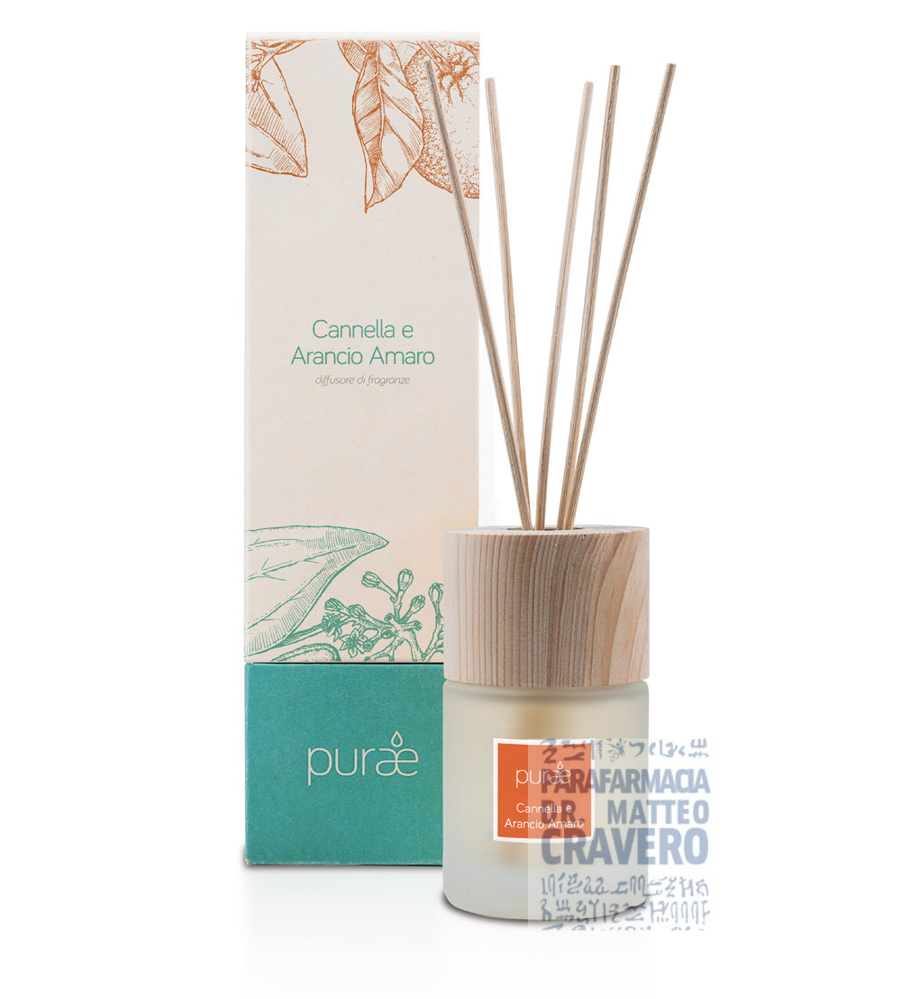 PURAE Diffusore con bastoncino di legno Cannella e Arancio